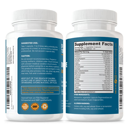Dr. Tobias Digestive Enzymes 18-Enzyme Blend 60 Caps - Digestive Support - Take at Meal-Time - Enzymes for Digestion - Amylase + Lipase + Lactase - Digest Proteins, Fats, Carbs & Dairy - 30 Servings