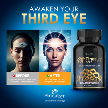 Pineal XT Gold Pineal Gland Supplement, Third Eye Awakening - Focus and Memory Supplement for Brain, 7 Powerful Ingredients Detox and Activate Your Pineal Gland, 30 Count, 1 Daily