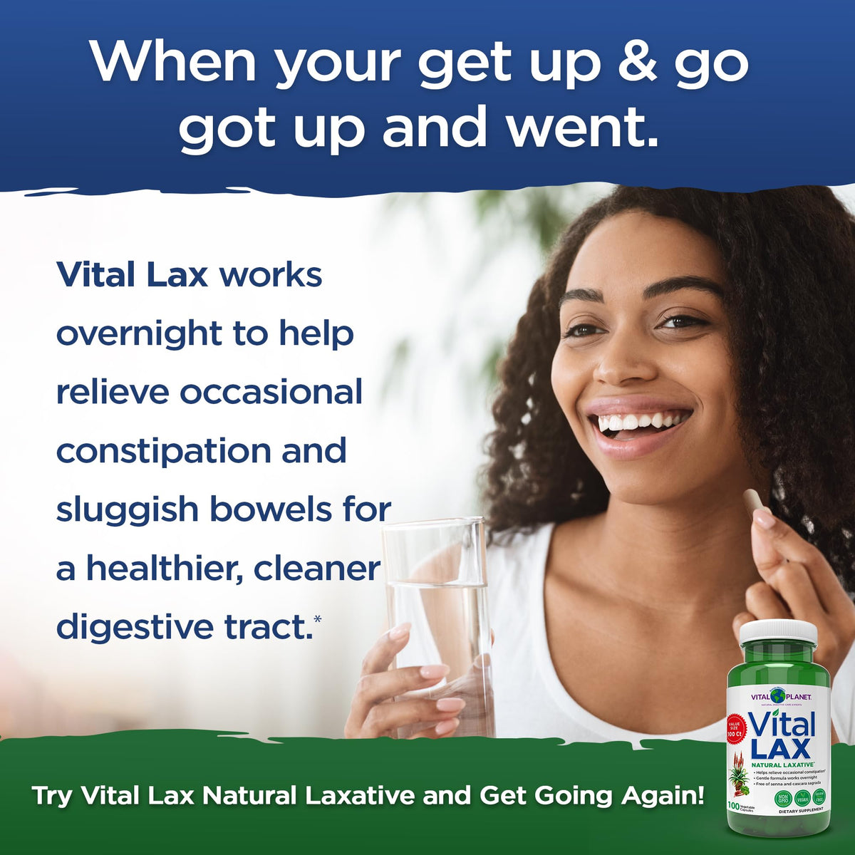 Vital Planet - Vital Lax Natural Laxative Cleanse Supplement for Occasional Constipation, with Magnesium Hydroxide, Slippery Elm, Aloe