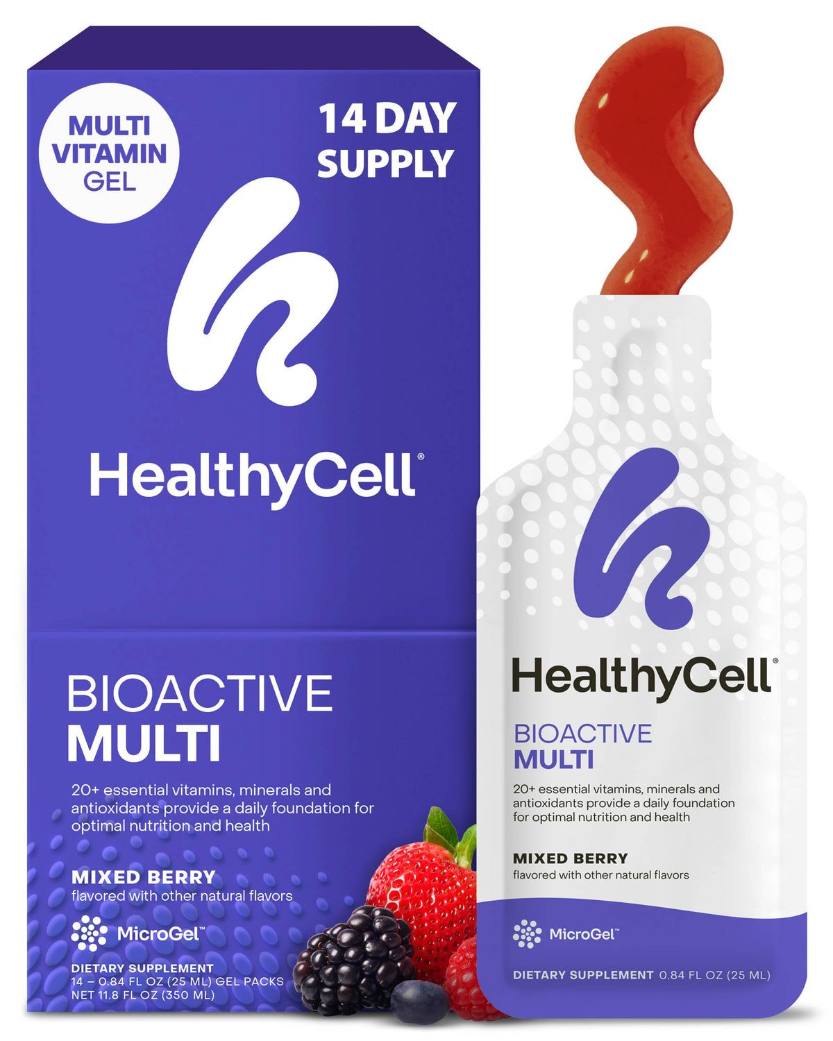 Healthycell Bioactive Multi - Daily Liquid Multivitamin for Men & Women - 20+ Essential Vitamins, Minerals & Antioxidants for Brain, Heart, Immunity, Energy, Skin & Hair Support - 30 Gel Packs