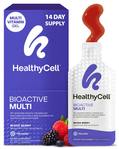 Healthycell Bioactive Multi - Daily Liquid Multivitamin for Men & Women - 20+ Essential Vitamins, Minerals & Antioxidants for Brain, Heart, Immunity, Energy, Skin & Hair Support - 30 Gel Packs