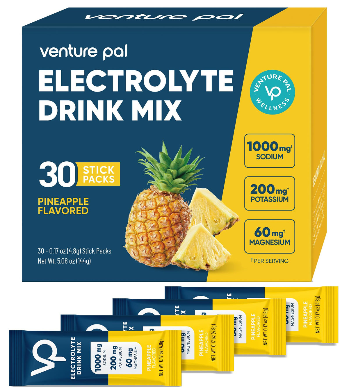 Venture Pal High Sodium Sugar Free Electrolytes Powder Packets, 16 Count - Hydration Packets with Sodium, Magnesium & Potassium, Vitamins, Zero Calories, Vegan, Keto & Paleo Friendly