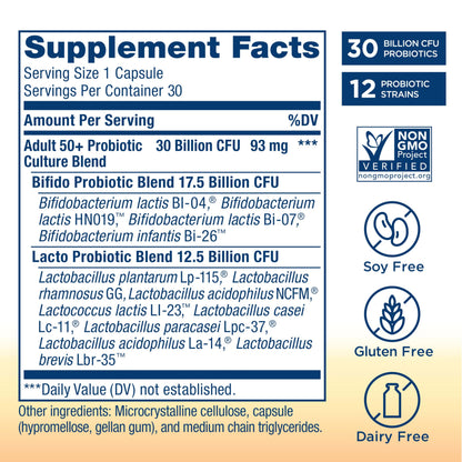 Renew Life Probiotic Adult 50 Plus Probiotic Capsules, Daily Supplement Supports Urinary