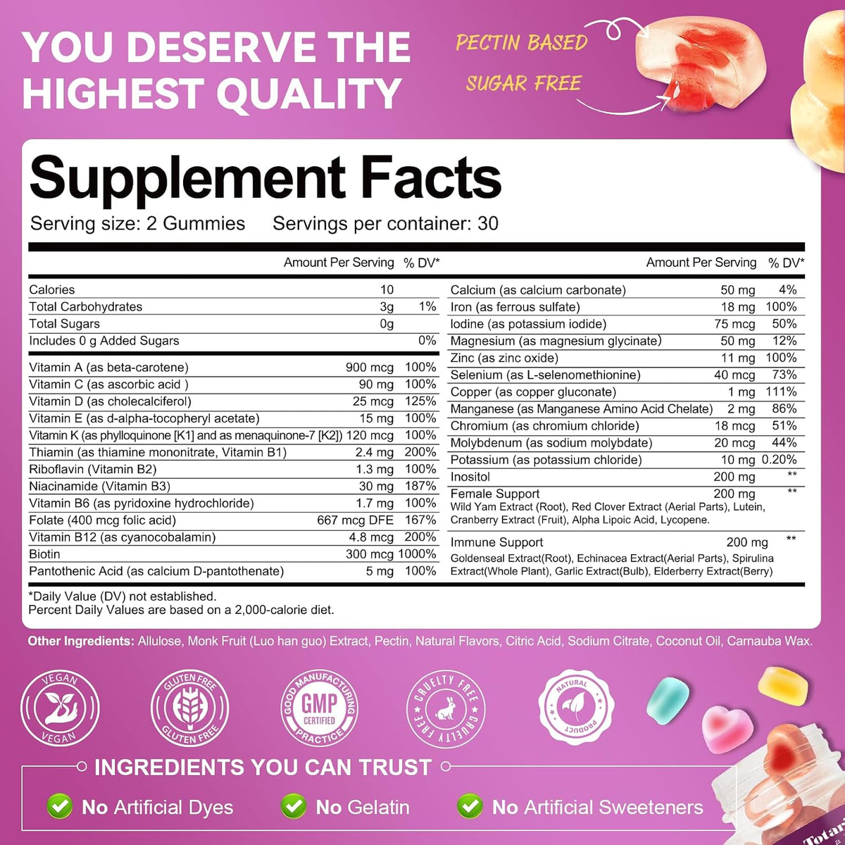 Totaria Sugar Free Womens Multivitamin Gummies with Iron, Women's Multivitamin w/Vitamins C, D3 K2, B12, B6, Filled Gummies for Daily Nutritional Support - Immune Support - Skin Health, Mixed Flavors