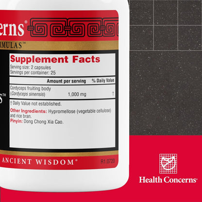 Health Concerns Cordyceps PS - Lung Support & Respiratory Health Supplement - Mushroom Fruiting Body for Immune Function, Heart Health, Circulation, Athletic Energy, Oxygen Support - 50 Capsules