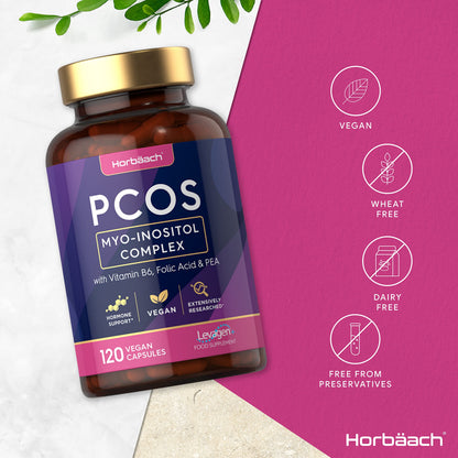Inositol Supplement for PCOS - 120 Vegan Capsules - Myo-Inositol Complex with Folic Acid