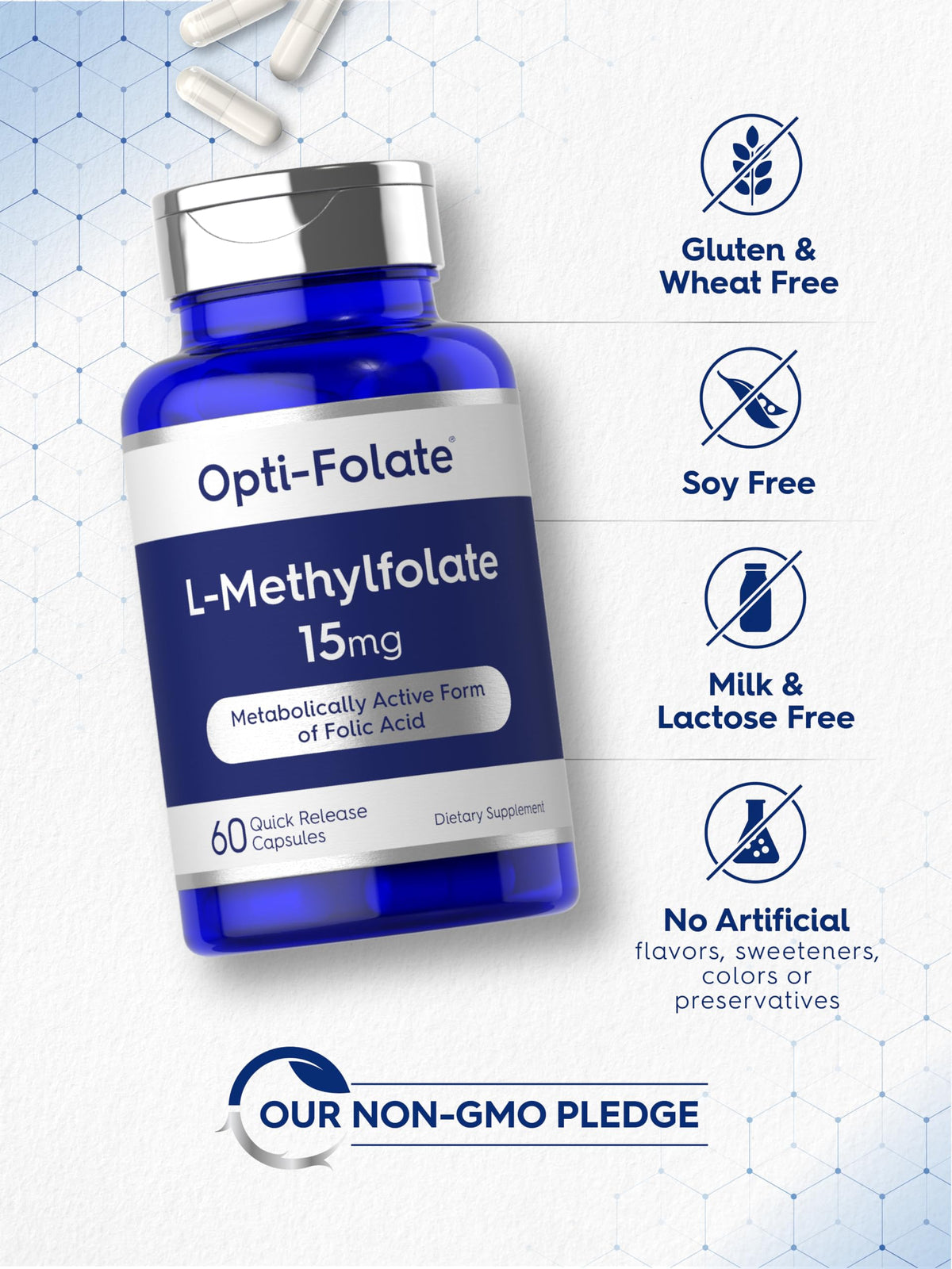 Carlyle L Methylfolate 15mg - 120 Capsules - Value Size - Max Potency - Optimized and Activated - Non-GMO, Gluten Free Supplement - Methyl Folate, 5-MTHF - by Opti-Folate