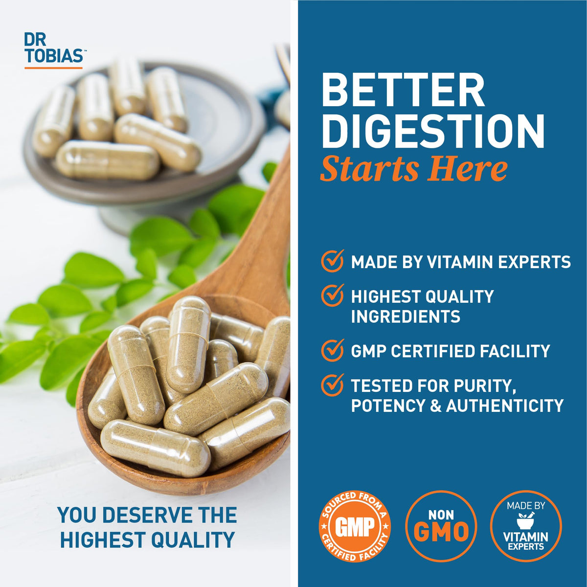 Dr. Tobias Digestive Enzymes 18-Enzyme Blend 60 Caps - Digestive Support - Take at Meal-Time - Enzymes for Digestion - Amylase + Lipase + Lactase - Digest Proteins, Fats, Carbs & Dairy - 30 Servings