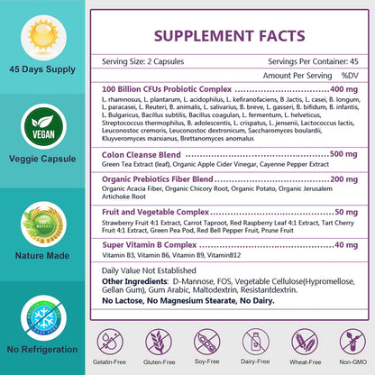NATURE TARGET Probiotics for Women-Men with Prebiotics, 90 Veggie Capsules - 100 Billion for Digestive, Gut and Immune Health, No Refrigeration (45 Days Supply)