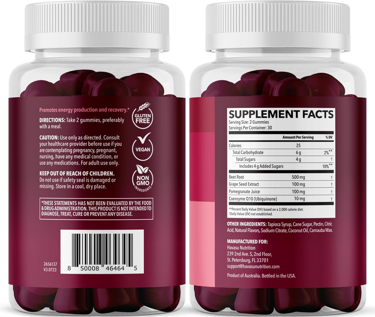 Beet Root Gummies with COQ10 and Grape Seed, Mixed Berry, 30 Servings - Nitric Oxide Supplement with Beetroot, Grape Seed Extract and COQ10 for Performance and Recovery, Vegan, Non-GMO, Gluten-Free