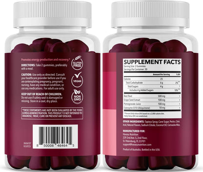 Beet Root Gummies with COQ10 and Grape Seed, Mixed Berry, 30 Servings - Nitric Oxide Supplement with Beetroot, Grape Seed Extract and COQ10 for Performance and Recovery, Vegan, Non-GMO, Gluten-Free