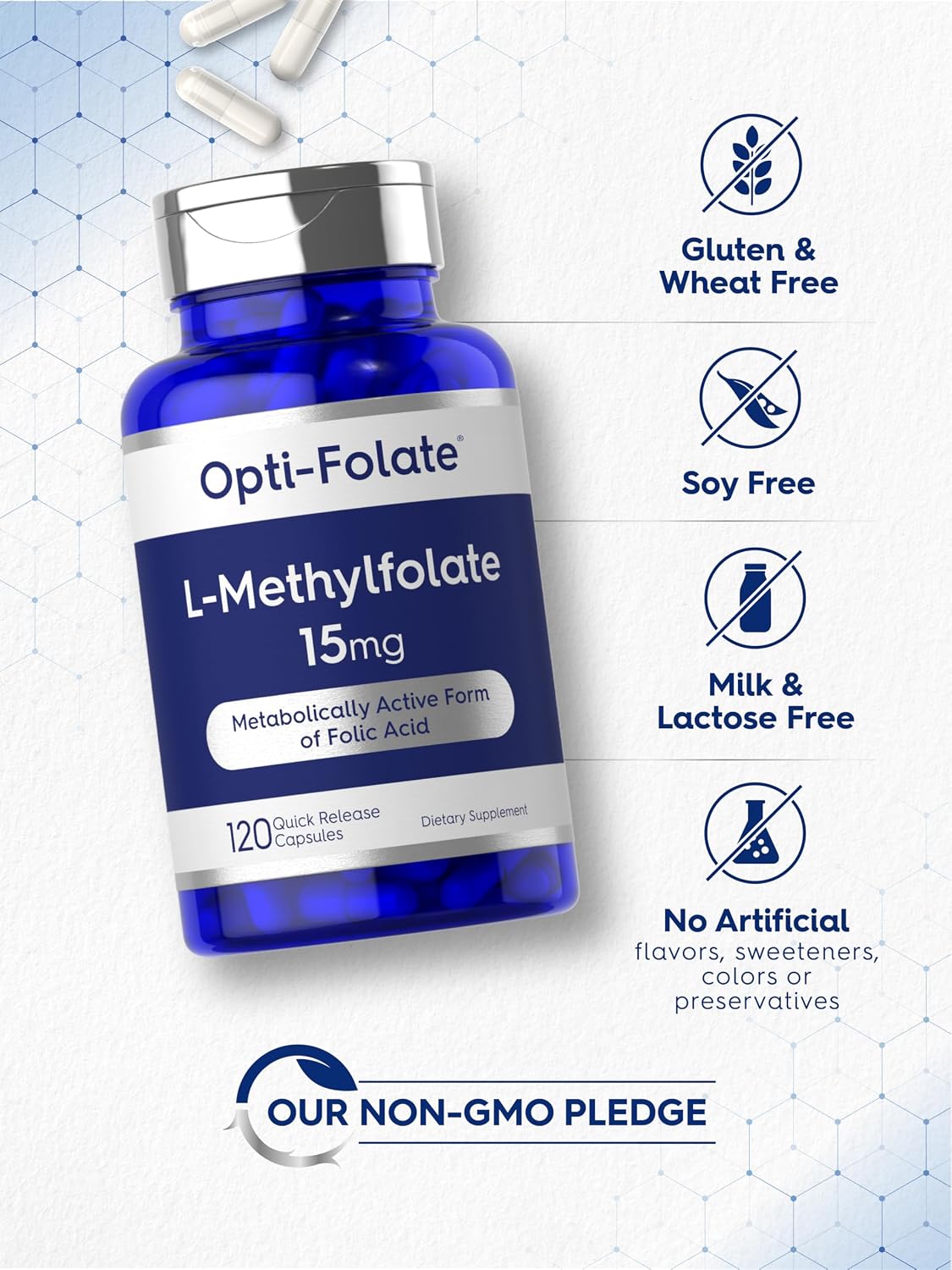 Carlyle L Methylfolate 15mg - 120 Capsules - Value Size - Max Potency - Optimized and Activated - Non-GMO, Gluten Free Supplement - Methyl Folate, 5-MTHF - by Opti-Folate