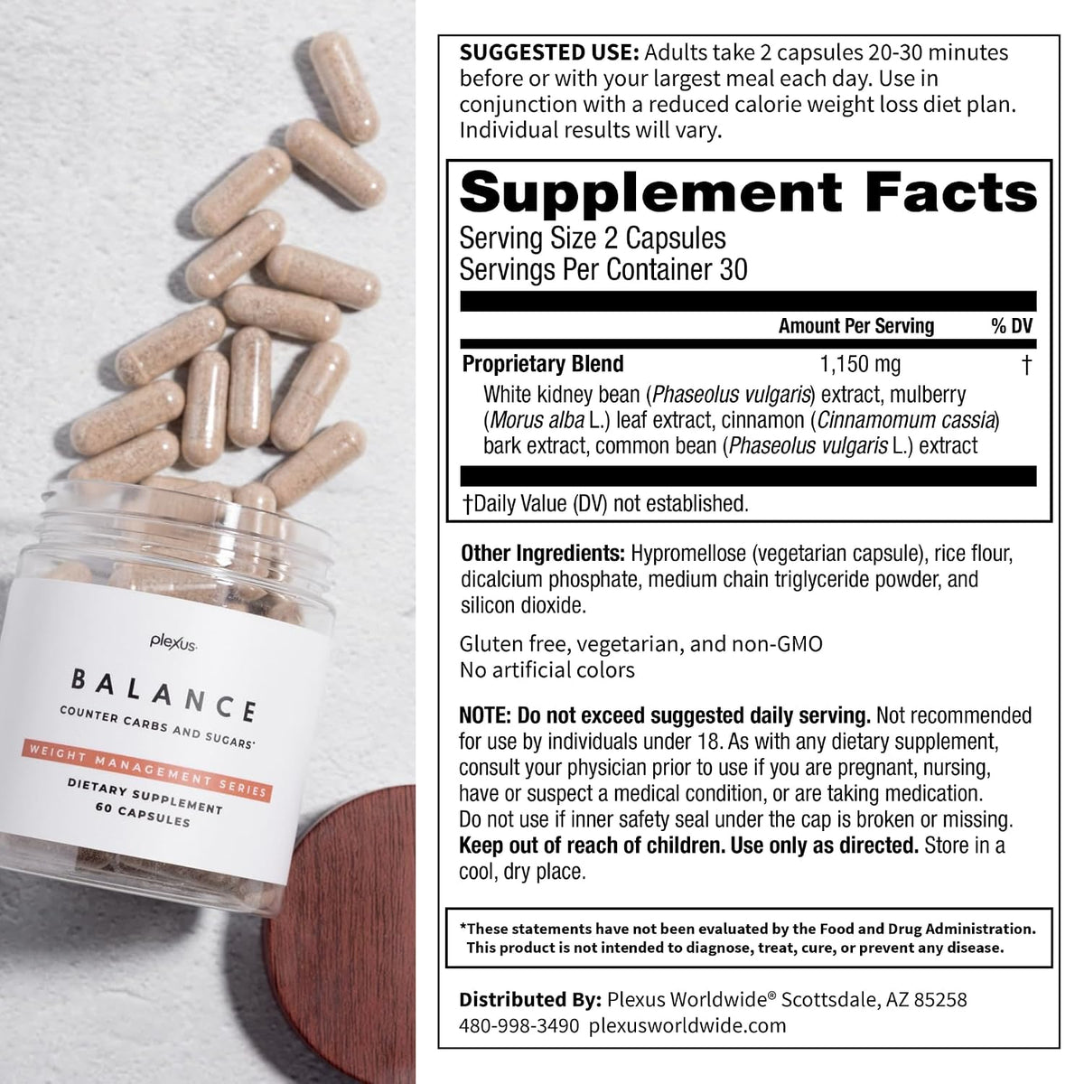 Plexus Balance - Supports carbohydrate metabolism & gradual digestion. White kidney bean & mulberry leaf extract. Gluten free, non-GMO