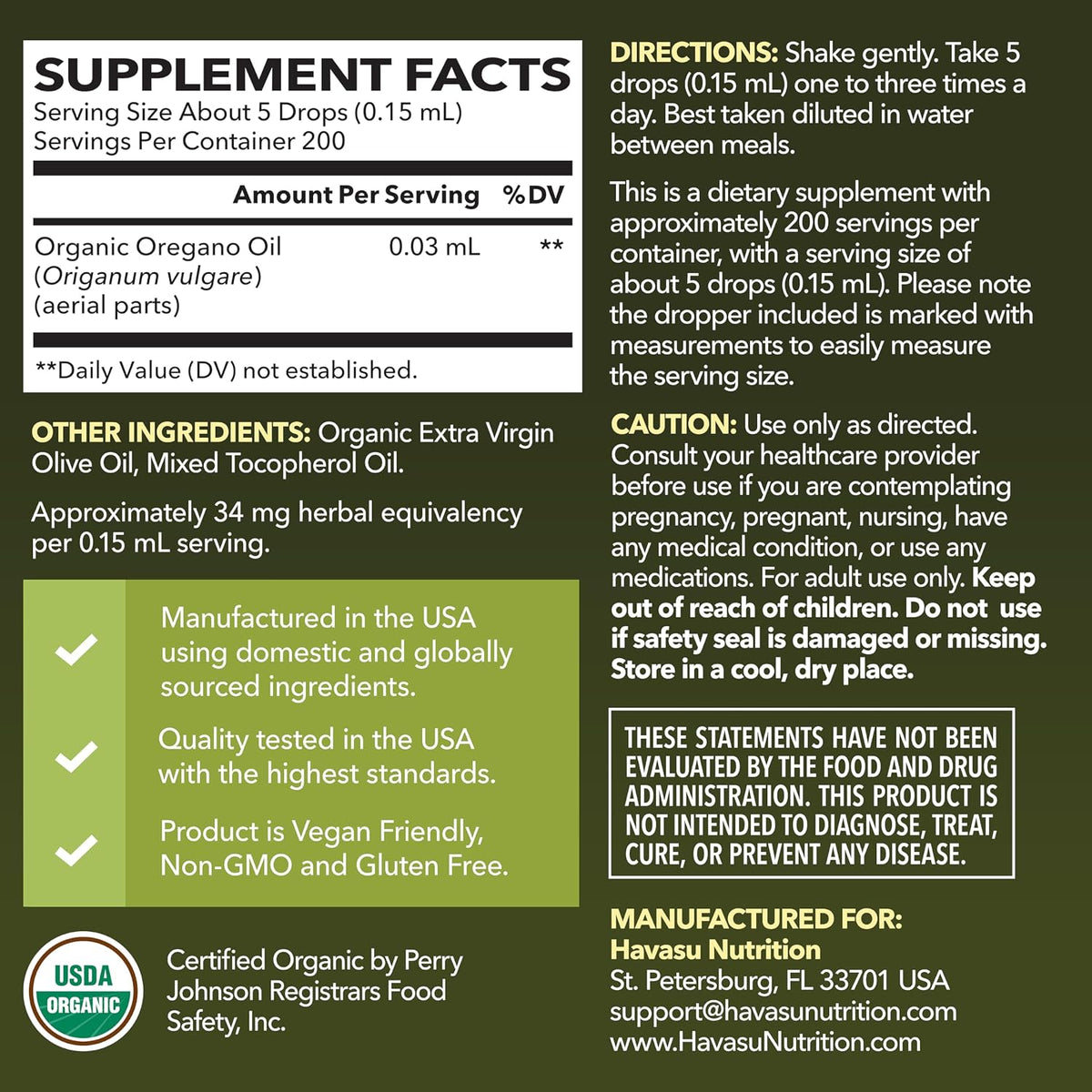 Organic Oil of Oregano Drops, 200 Servings, 1 Fl Oz High Strength Carvacrol - Oregano Oil Liquid Drops for Daily and Seasonal Immune Support, 6 Month Supply, Alcohol Free, Non-GMO, USDA Certified, Vegan