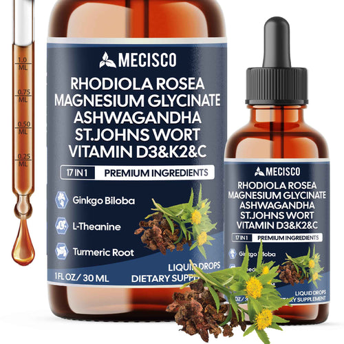 17in1 Rhodiola Rosea Liquid Drops with blend Ashwagandha Magnesium, L-Theanine. Ultra Strength Rhodiola Cortisol Supplement, Rhodiola Root for Support Relaxation, Mood, Energy - 1 FL Oz - 60 Day