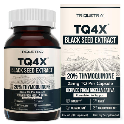20% Thymoquinone Black Seed Extract Capsules - TQ-Advanced 4X: Potent Thymoquinone Concentration Available - 60:1 Concentrate from Nigella Sativa