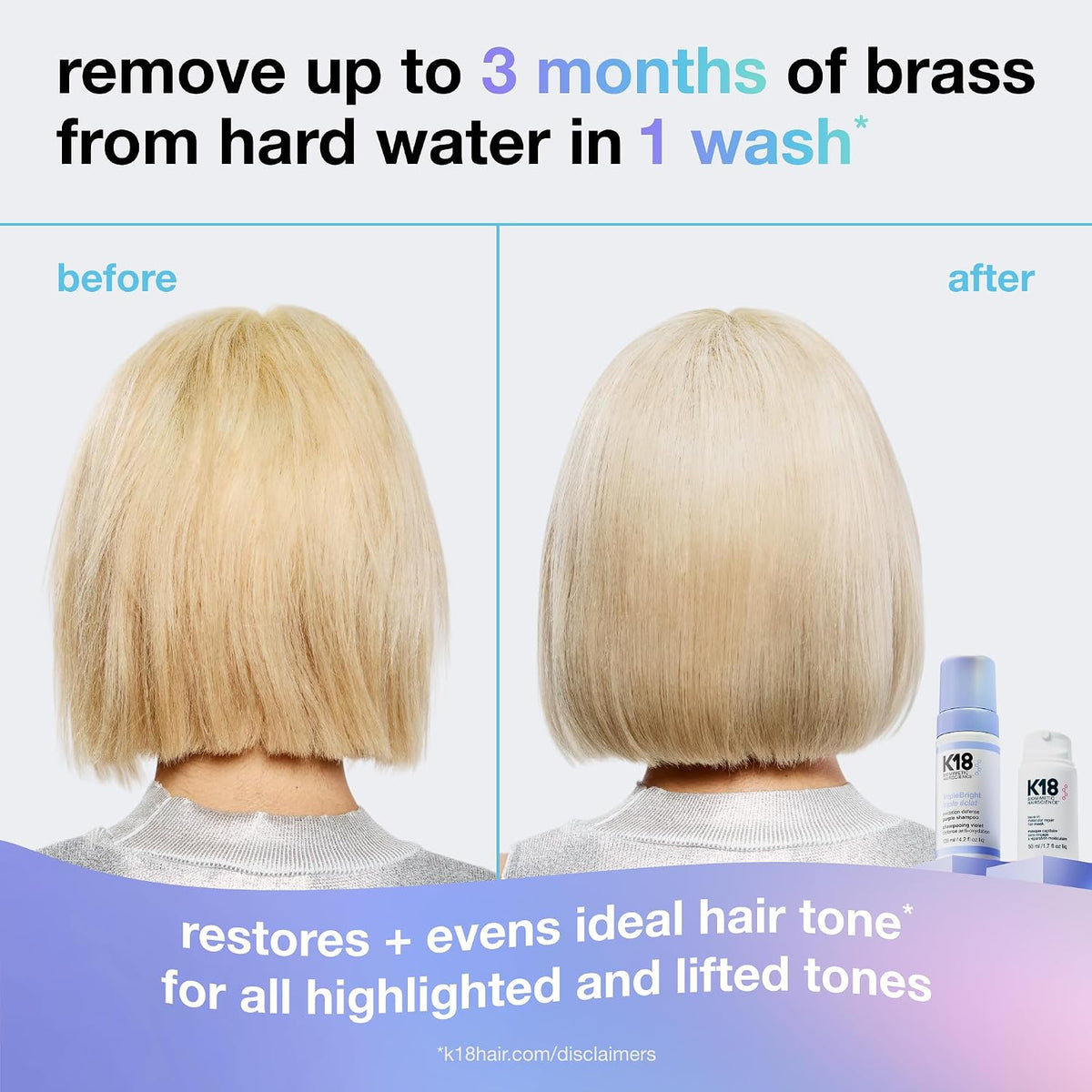 K18 TripleBright Oxidation Defense Purple Shampoo - For All Highlighted + Lifted Hair Tones (4.2 Fl oz)