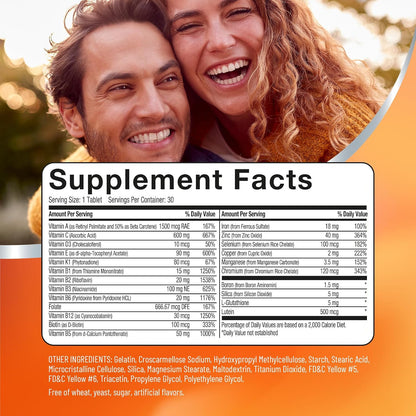 U.S. Health Club PowerAll Adult Multivitamin for Men & Women, 30 Tablets - Adult Multivitamin , Lutein, Vitamin K1, Iron, Zinc, Selenium, Boron, Chromium
