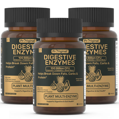 Digestive Enzymes Supplement with 100 Billion CFU Probiotic & Prebiotic - Multi-Enzyme Formula for Women & Men - Supports Digestive & Gut Health, Aids Protein, Carb & Dairy Digestion, 60 Caps