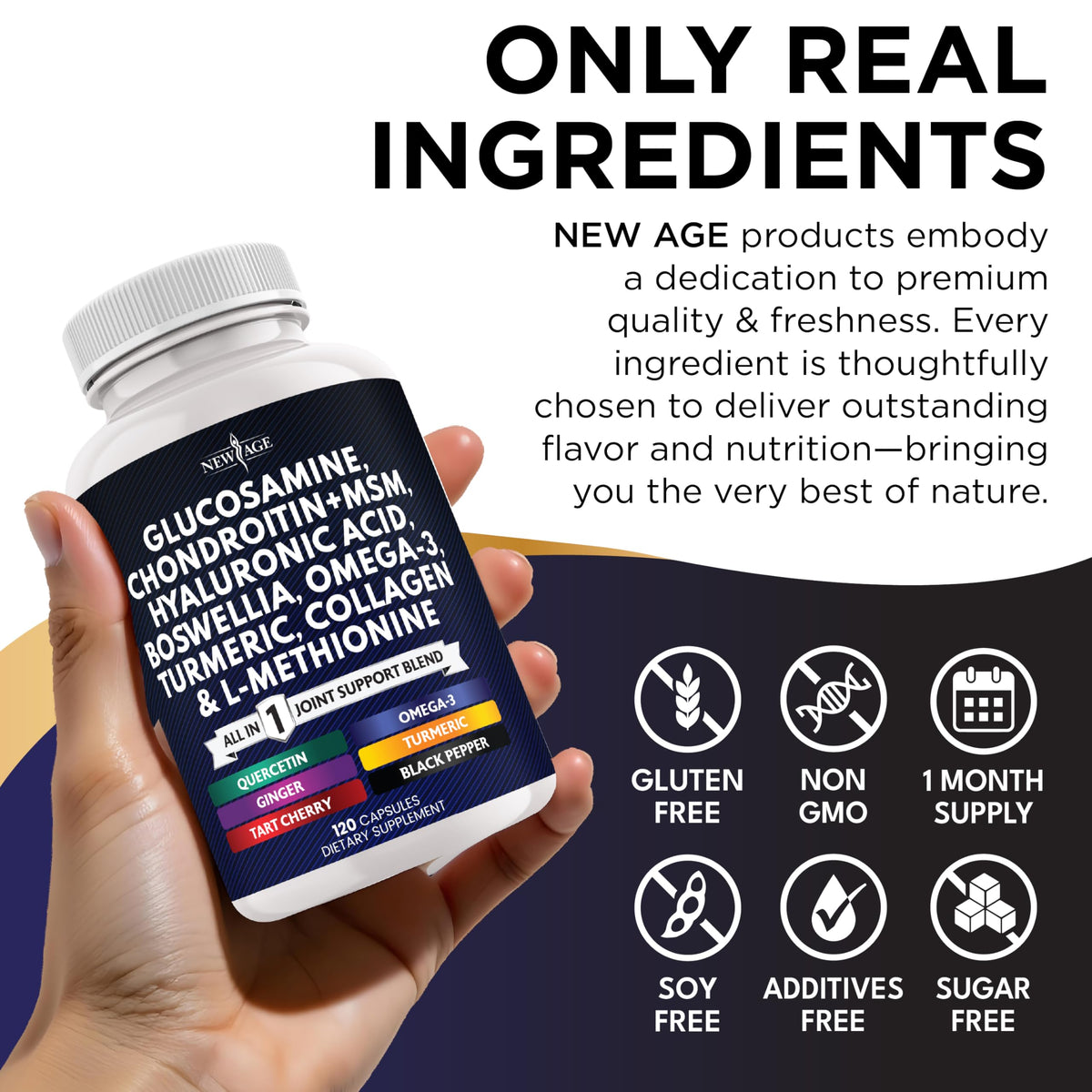 Glucosamine Chondroitin, MSM, Turmeric Curcumin, Collagen, Hyaluronic Acid, Omega 3 - Health Supplement for Men & Women - 240 Count