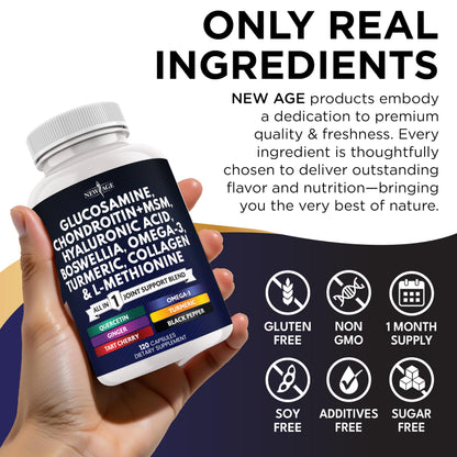 Glucosamine Chondroitin, MSM, Turmeric Curcumin, Collagen, Hyaluronic Acid, Omega 3 - Health Supplement for Men & Women - 240 Count