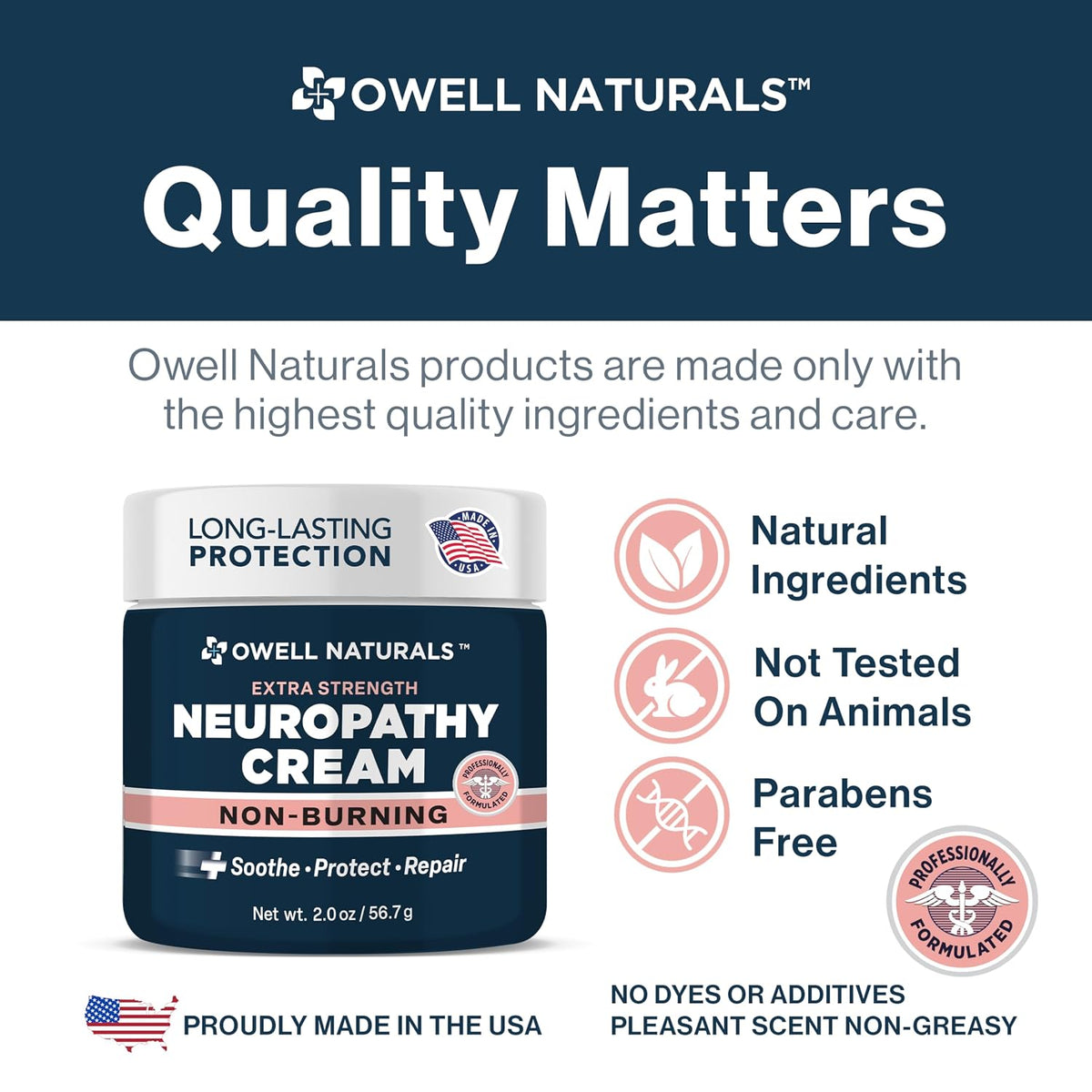 Owell Naturals Neuropathy Cream - Extra Strength Fast-Acting Comfort for Feet, Hands & Legs - Non-Burning Soothing Formula with Arnica - Cooling Skin Relief Cream, 2 oz