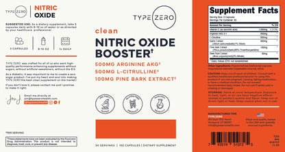 Type Zero Nitric Oxide 6X Booster, 150 Veggie Capsules, Natural Supplement - Beetroot, Arginine AKG, Citrulline, Pine Bark, Garlic & Vitamin C, Nitrous Oxide