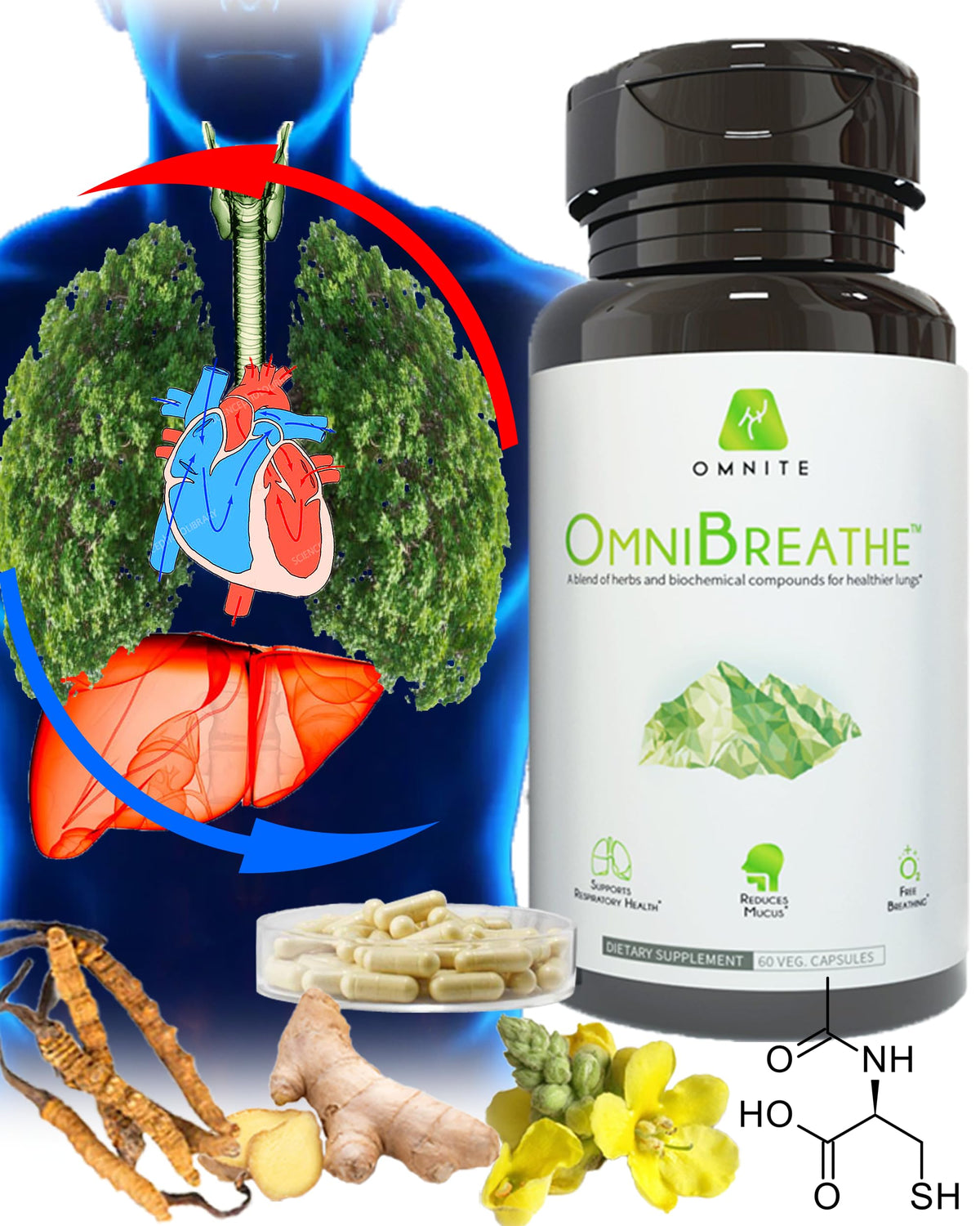 Omnite OMNIBREATHE Respiratory Health Supplement,Inhaler Mate,Support Quit Smoking