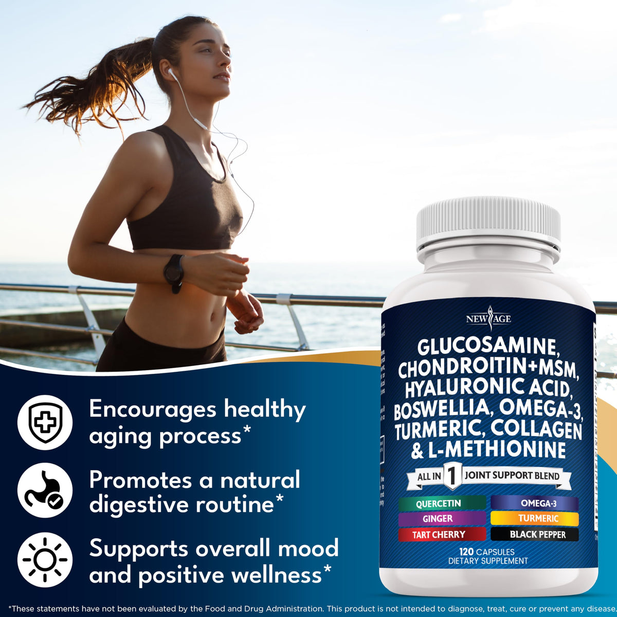 Glucosamine Chondroitin, MSM, Turmeric Curcumin, Collagen, Hyaluronic Acid, Omega 3 - Health Supplement for Men & Women - 240 Count