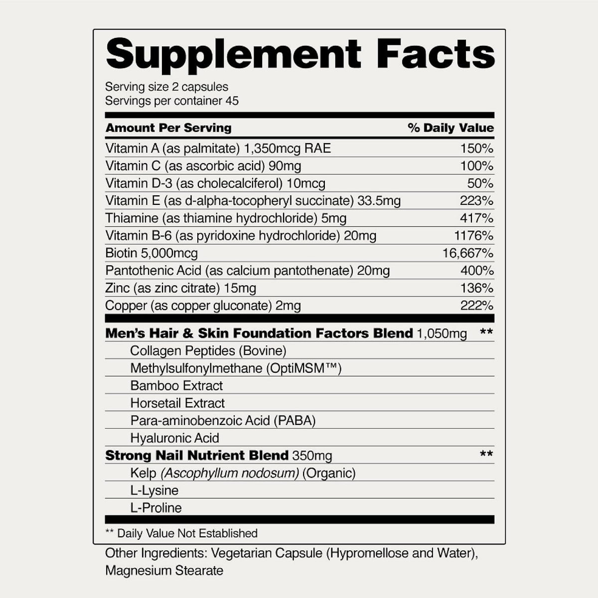 Snap Supplements Men's Hair Tonic, Vitamins for Men with Biotin, 60 Capsule - Nutritional Support for Hair, Skin, Nails & Beard with Kelp, Bamboo, Collagen Peptides, & Horsetail, Non-GMO, Gluten-Free