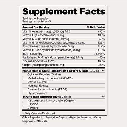 Snap Supplements Men's Hair Tonic, Vitamins for Men with Biotin, 60 Capsule - Nutritional Support for Hair, Skin, Nails & Beard with Kelp, Bamboo, Collagen Peptides, & Horsetail, Non-GMO, Gluten-Free