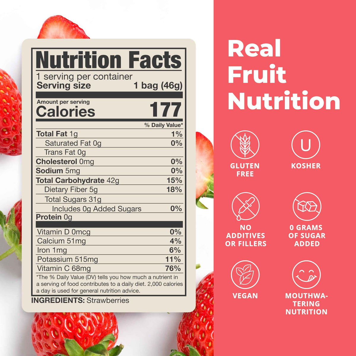 Balance of Nature Freeze-Dried Strawberries (5 Pack) - 100% Real Fruit, Crunchy Strawberry Slices, Healthy Snack, Mouthwatering Nutrition, Gluten-Free, Vegan, No Sugar Added, Five 1.6 oz Bags