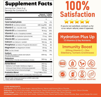 Venture Pal 2-in-1 Hydration Electrolytes Bundle - Focus & Immune Support Powder Packets, 7 Electrolytes, Vitamins, Magnesium, Lion’s Mane, L-Theanine, Elderberry, Sugar Free Drink Mix, 32 Sticks