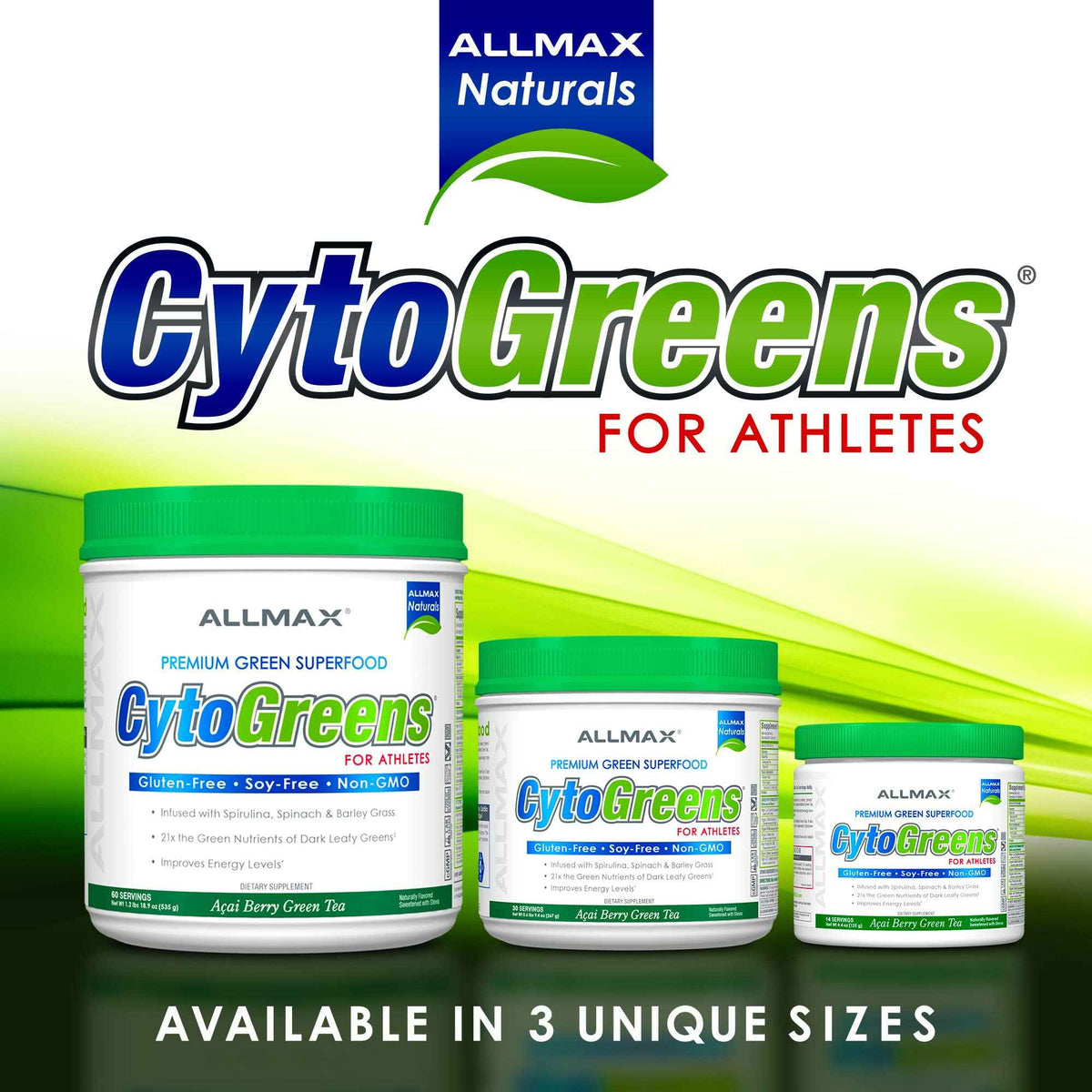 ALLMAX Naturals CytoGreens Super Greens Powder, Premium Green Superfood with Greens, Superfoods, Daily Greens Supplement, Acai Berry Green Tea, 14 Servings