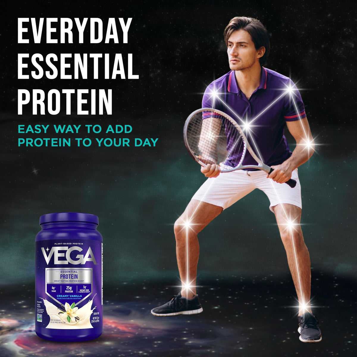 Vega Essential Protein - 25g Plant Based Protein Powder, Creamy Vanilla, Vegan for a Dairy-Free Vanilla Shake - Large Tub, 32.5oz (20 Servings)