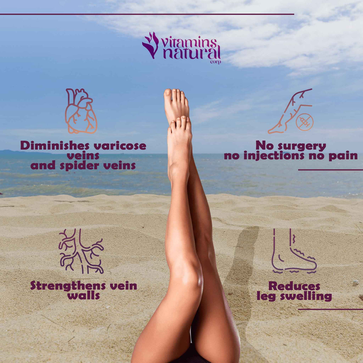 VITAMINS NATURAL CORP. CircuVeins Varicose Veins Support for Legs Capsules - Organic Vein Health Supplement with Horse Chestnut Grape Extract and Cayenne Pepper - 60 Capsules