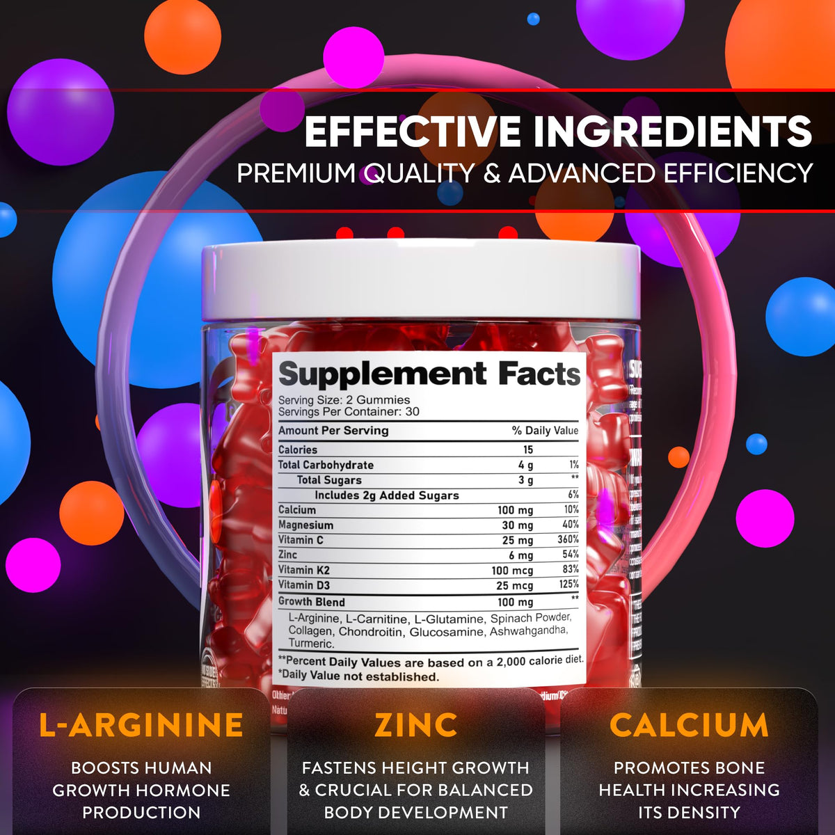 BIOTEQUELAB Height Growth Increase Gummies Vitamins, Grow Tall Supplement, Calcium, Magnesium, Zinc, Ashwagandha