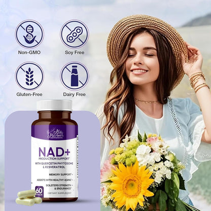 Mila Miamor NAD+ for Cellular Energy & Anti-Aging Supplement - Boost Focus, Vitality & Mitochondrial Function - Supports DNA Repair, Brain Health & Endurance - Non-GMO, Gluten-Free - 60 Capsules