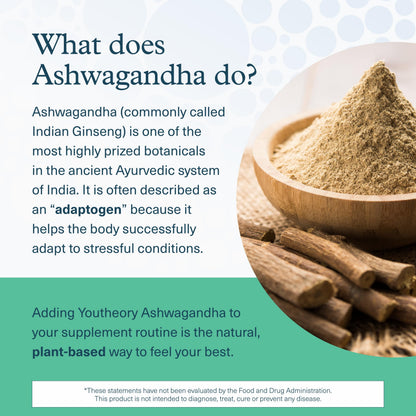Youtheory Ashwagandha + GABA - Adaptogenic Blend with Organic KSM-66 & Ginger - Supports Energy Levels