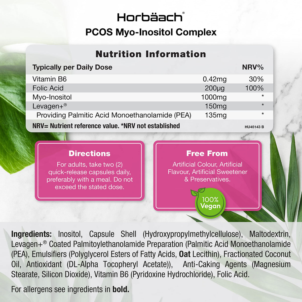Inositol Supplement for PCOS - 120 Vegan Capsules - Myo-Inositol Complex with Folic Acid
