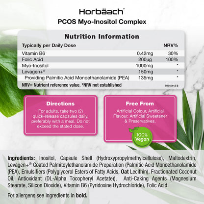 Inositol Supplement for PCOS - 120 Vegan Capsules - Myo-Inositol Complex with Folic Acid