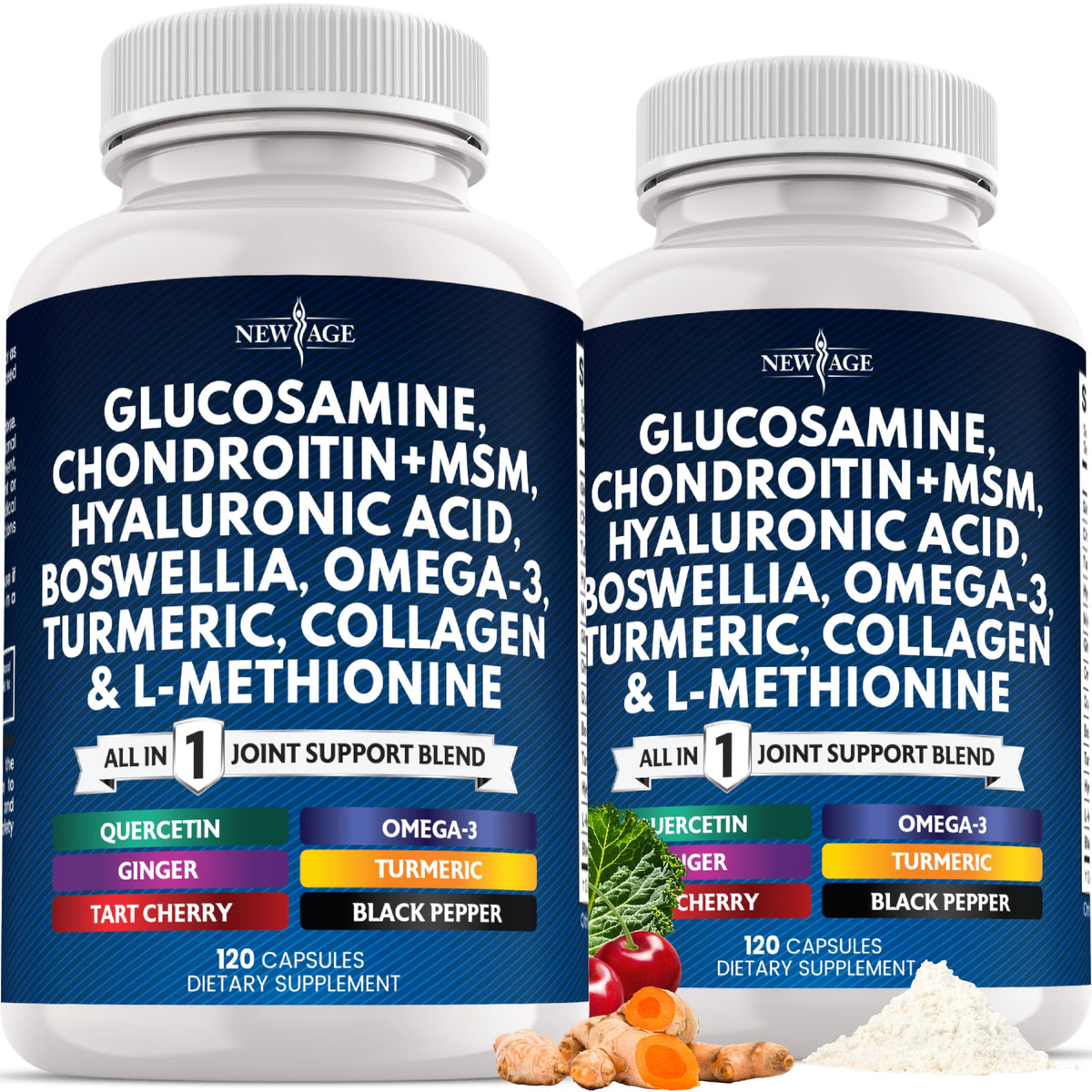 Glucosamine Chondroitin, MSM, Turmeric Curcumin, Collagen, Hyaluronic Acid, Omega 3 - Health Supplement for Men & Women - 240 Count