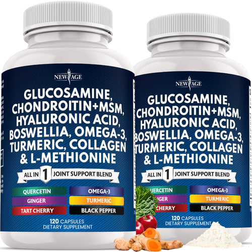 Glucosamine Chondroitin, MSM, Turmeric Curcumin, Collagen, Hyaluronic Acid, Omega 3 - Health Supplement for Men & Women - 240 Count