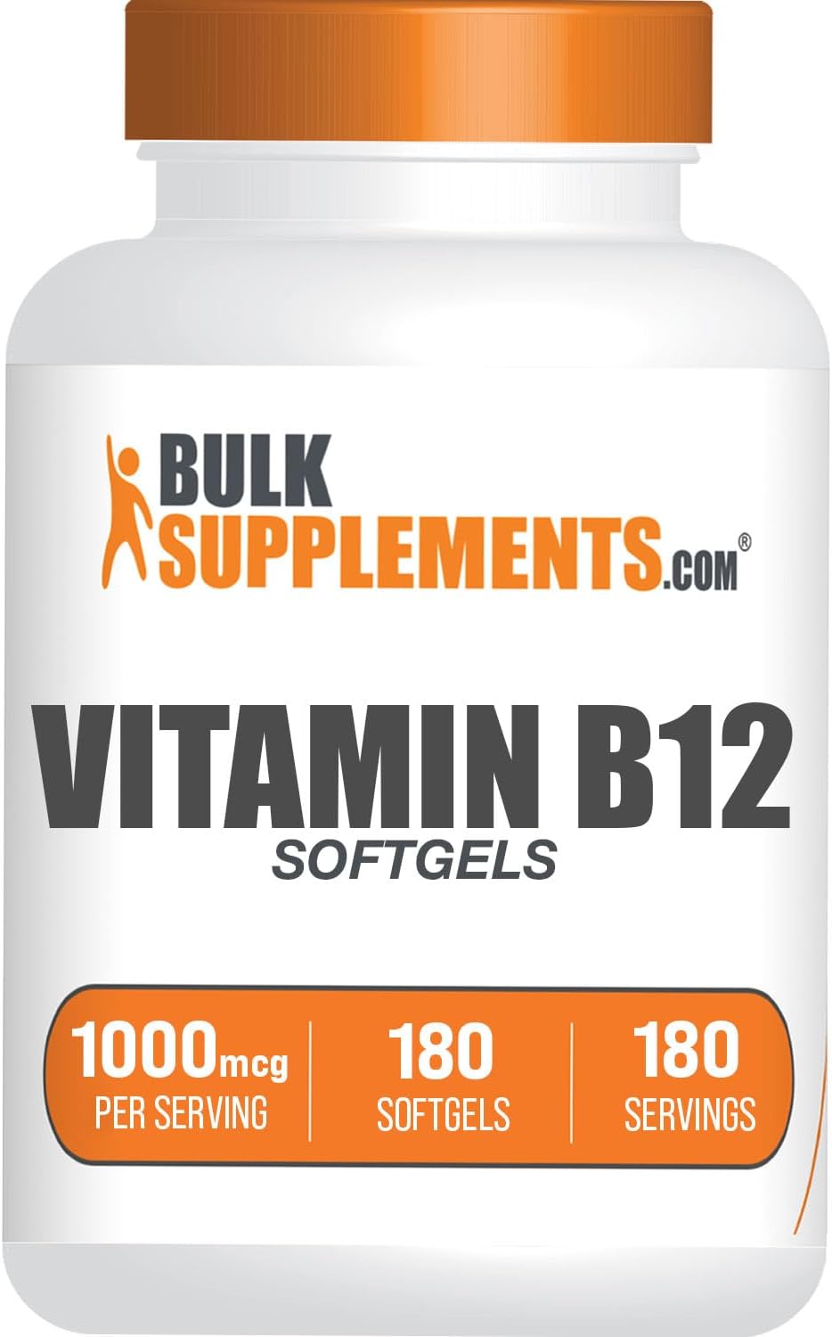 BulkSupplements.com Vitamin B12 1000 mcg Softgels – Cyanocobalamin, Gluten Free, 180 Count