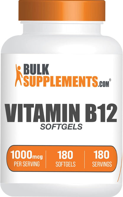 BulkSupplements.com Vitamin B12 1000 mcg Softgels – Cyanocobalamin, Gluten Free, 180 Count